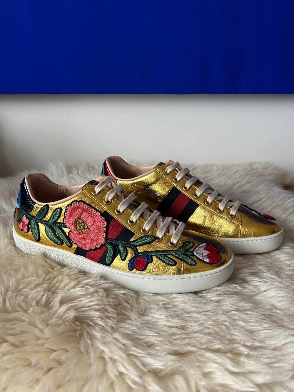 Gucci Gold Leather Ace Sneakers